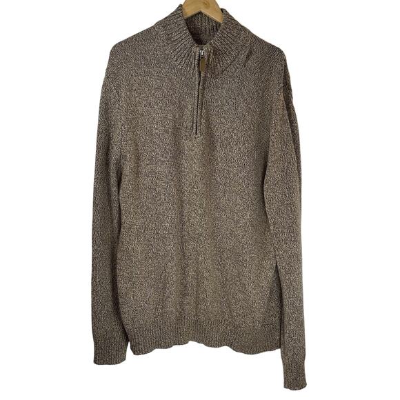 St John’s Bay 100% Cotton Knit sweater mens XL brown 1/4 zip - Picture 1 of 11